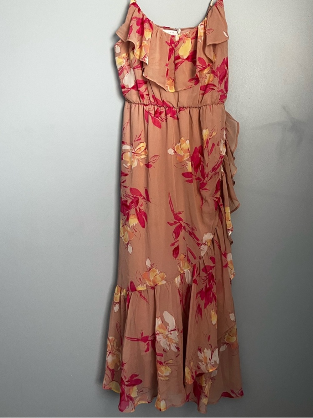 Lush Floral Dress Sleeveless Ruffle Adjustable Straps SZ Large